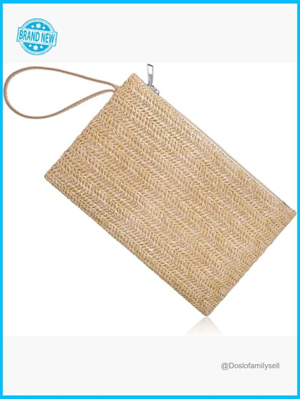Handwoven Straw Clutch Bag Bohemian Wristlet Purse with Handle Zipper
